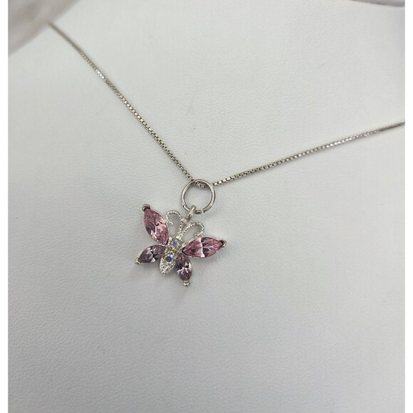 Vintage Sterling Silver Butterfly Pendant Necklace Chain 925 Italy Stamped CW - Picture 1 of 7